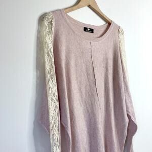 Vintage 90s Y2K Sweater Medium Soft Pink Sheer Fairy Boho Lace Cottage Coquette